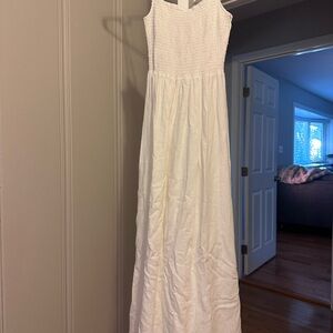 Z Supply White Smocked Linen Maxi Dress